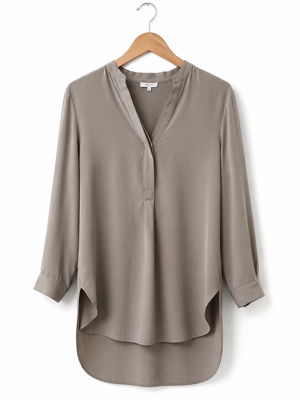 Babaton 100% Silk High Low Tunic Blouse Taupe S